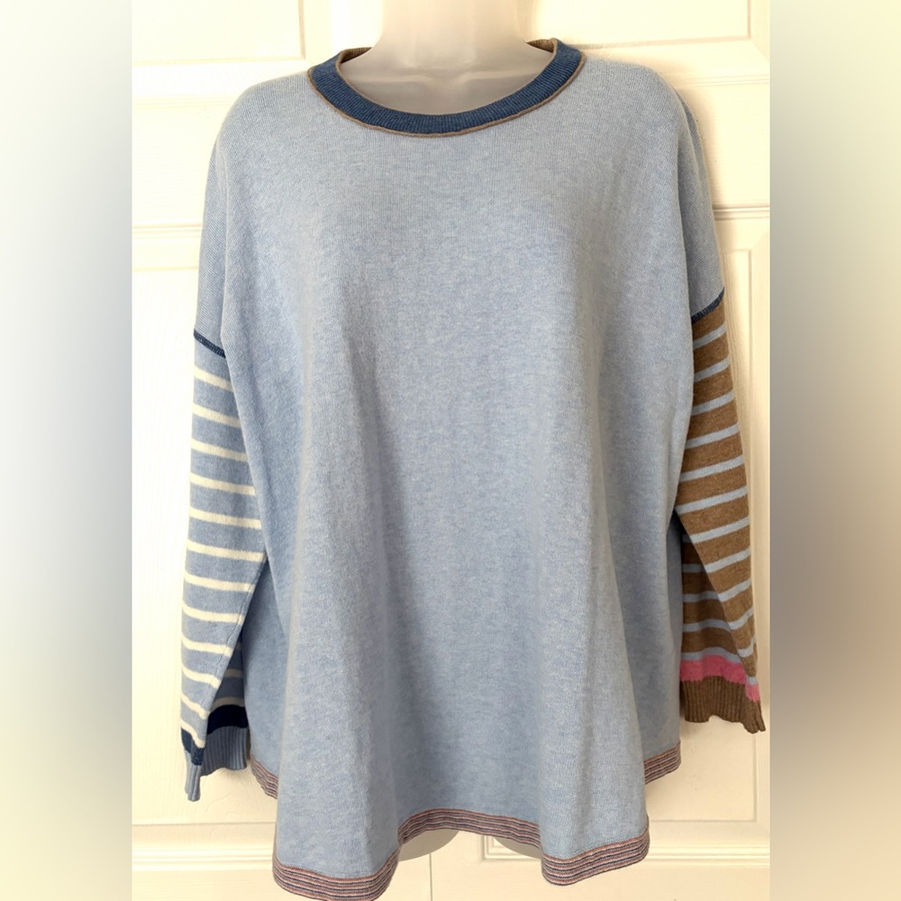 ZAKET & PLOVER Crew Neck Stripe Colorblock Cashmere Blend Sweater Womens Large - Picture 4 of 13